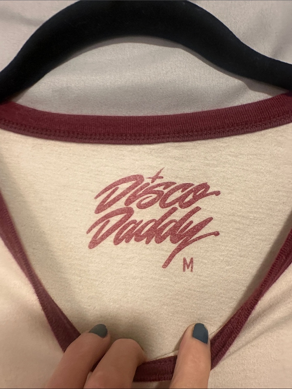 White Ringer Tee with Maroon Script - 'Daddy Loves Me' - Picture 2 of 4